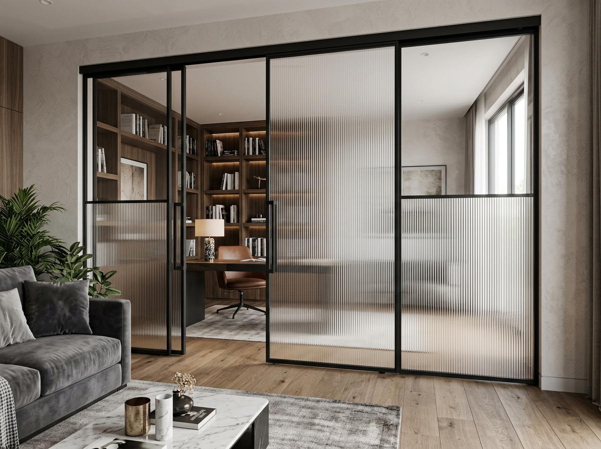 Fluted Glass Aluminium Sliding Partition